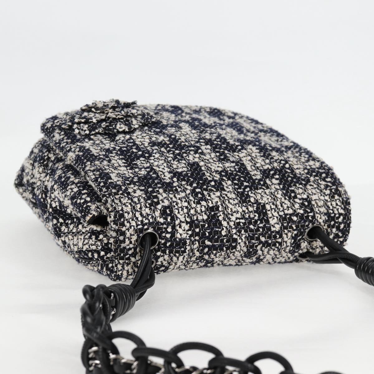 CHANEL Chain Shoulder Bag Tweed Black Silver CC Auth 131083SM
