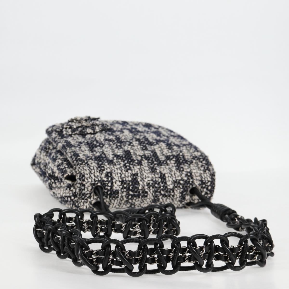 CHANEL Chain Shoulder Bag Tweed Black Silver CC Auth 131083SM
