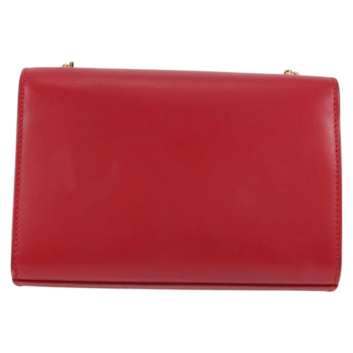 SAINT LAURENT Chain Shoulder Bag Leather Red Gold Auth 131084M