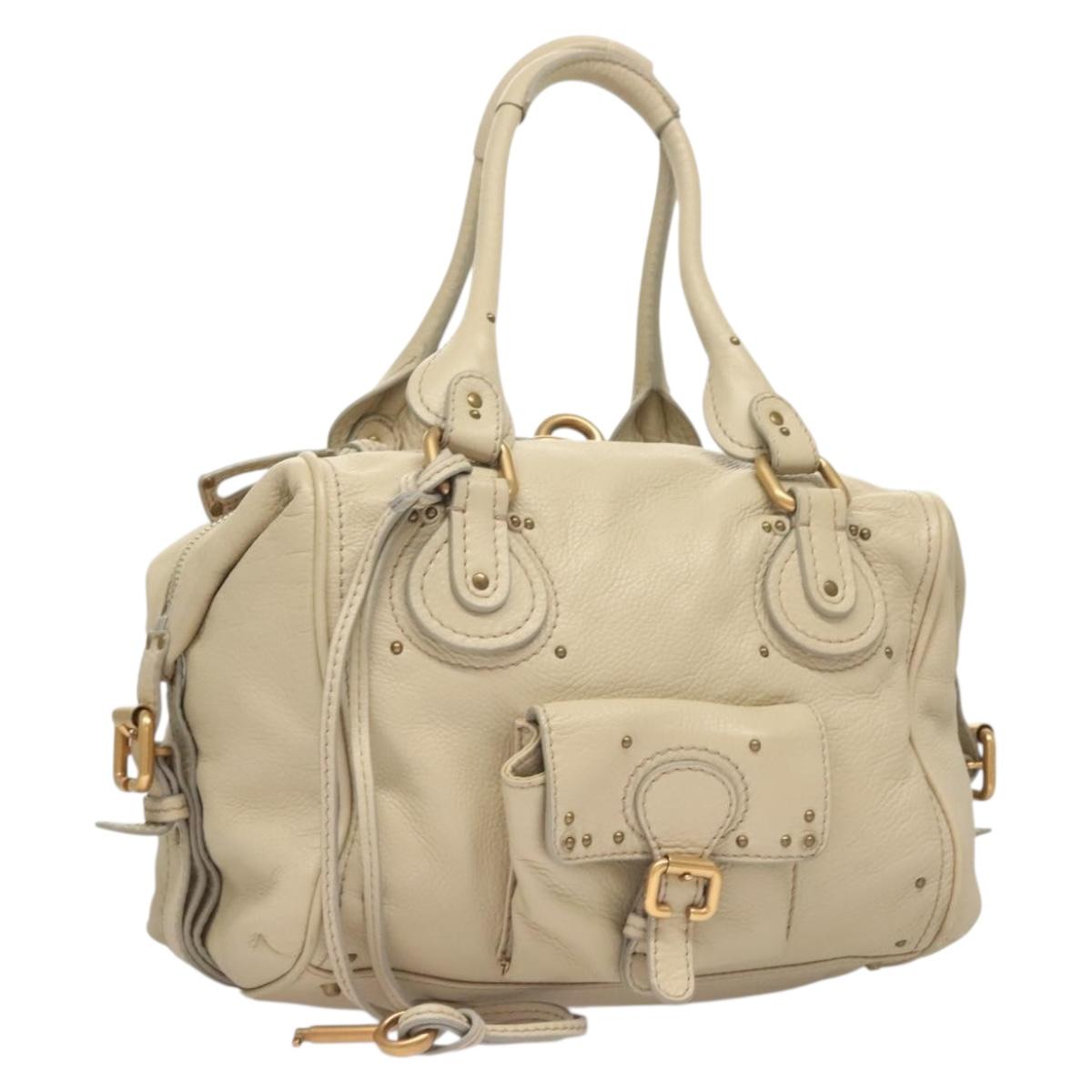 Chloe Paddington Hand Bag Leather Ivory Gold Silver Auth 131087