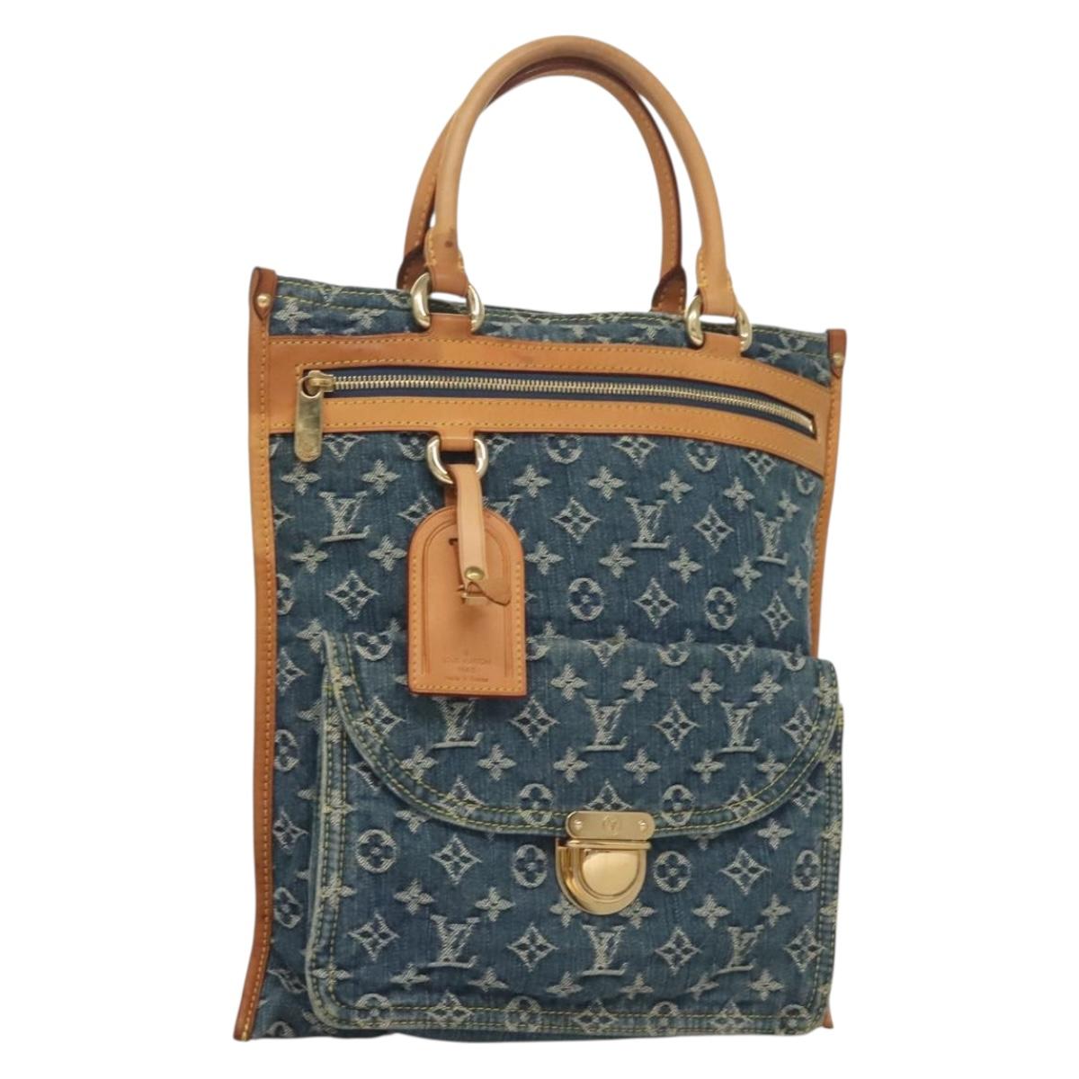 LOUIS VUITTON Monogram Denim Flat Shopper Tote Bag Blue M95018 LV Auth 131093