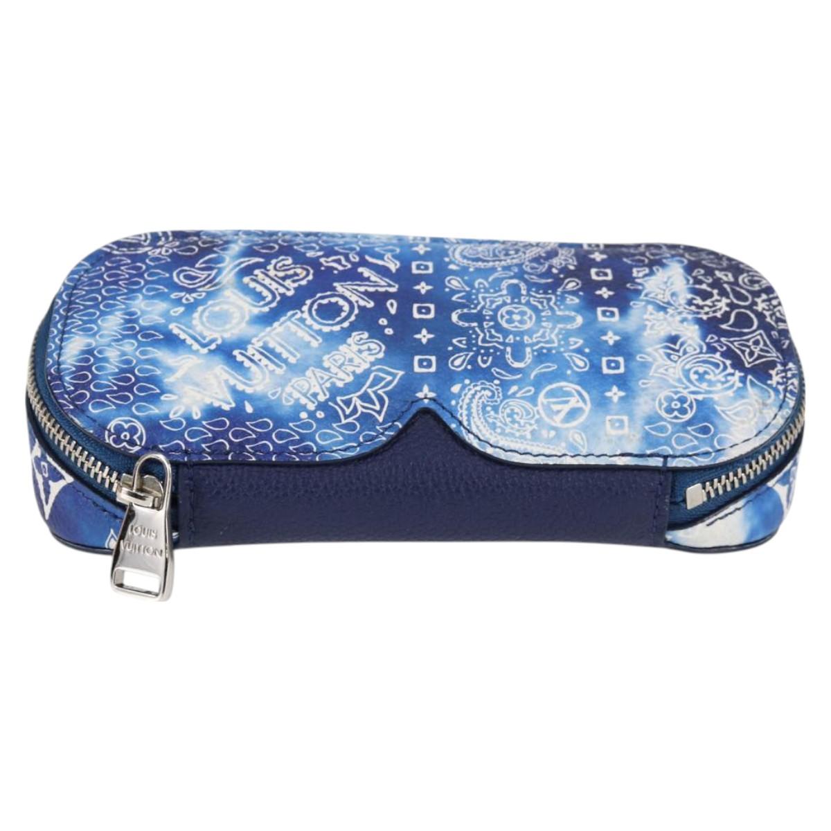 LOUIS VUITTON Bandana Etui Lunet GM Glasses Case Blue GI0764 Auth 131099M