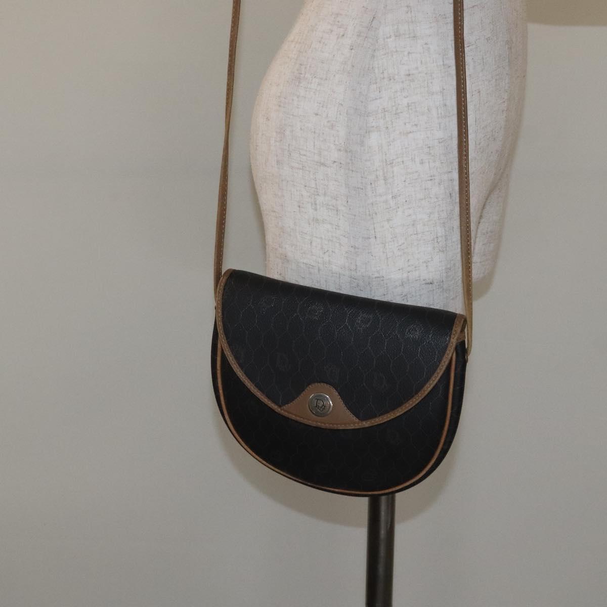Christian Dior Honeycomb Canvas Shoulder Bag PVC Black Gold Auth 131125