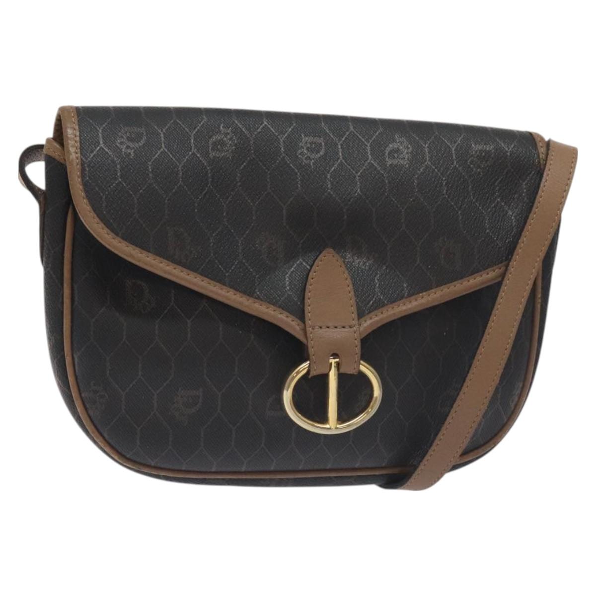 Christian Dior Honeycomb Canvas Shoulder Bag PVC Black Gold Auth 131127