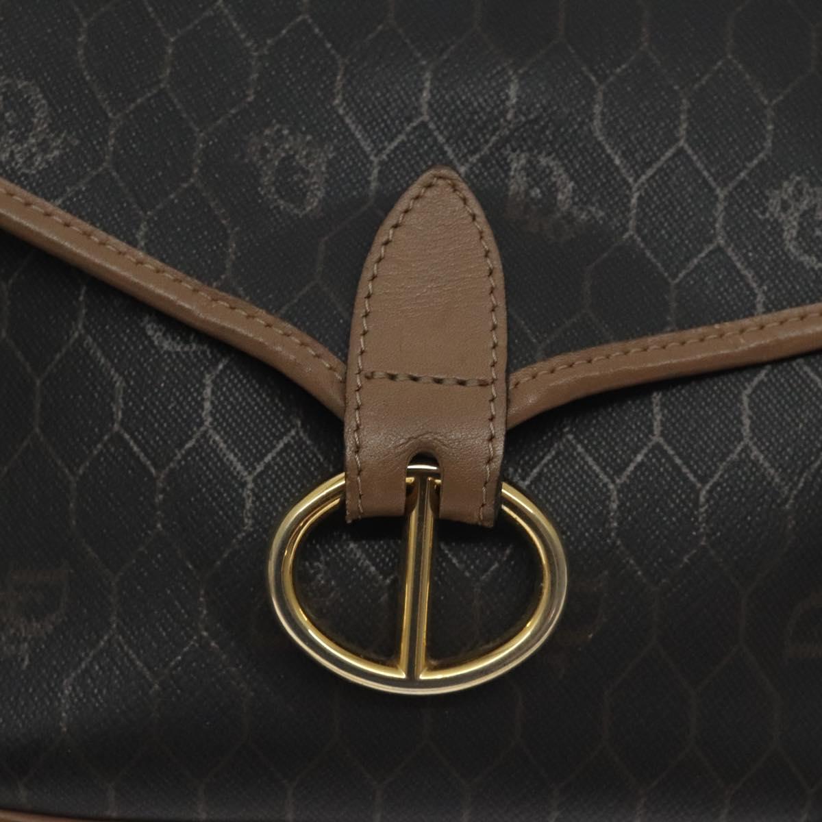 Christian Dior Honeycomb Canvas Shoulder Bag PVC Black Gold Auth 131127