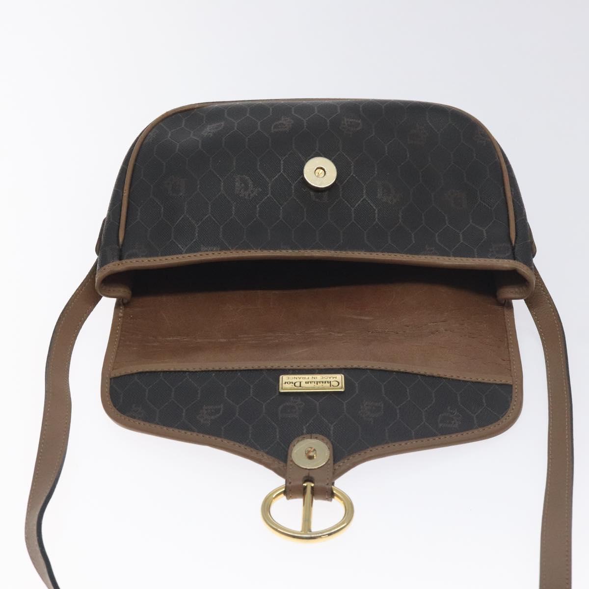 Christian Dior Honeycomb Canvas Shoulder Bag PVC Black Gold Auth 131127