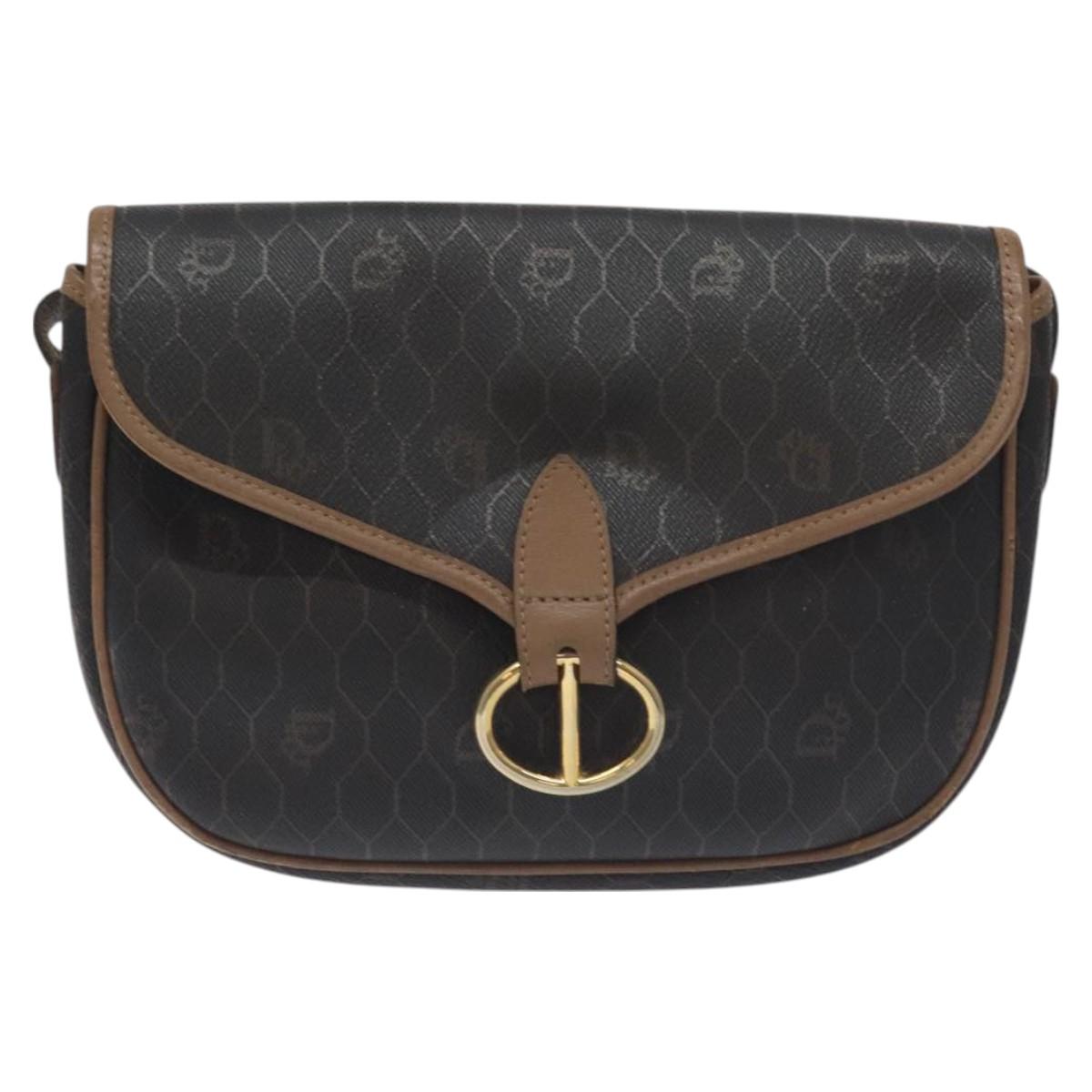 Christian Dior Honeycomb Canvas Shoulder Bag PVC Black Gold Auth 131127