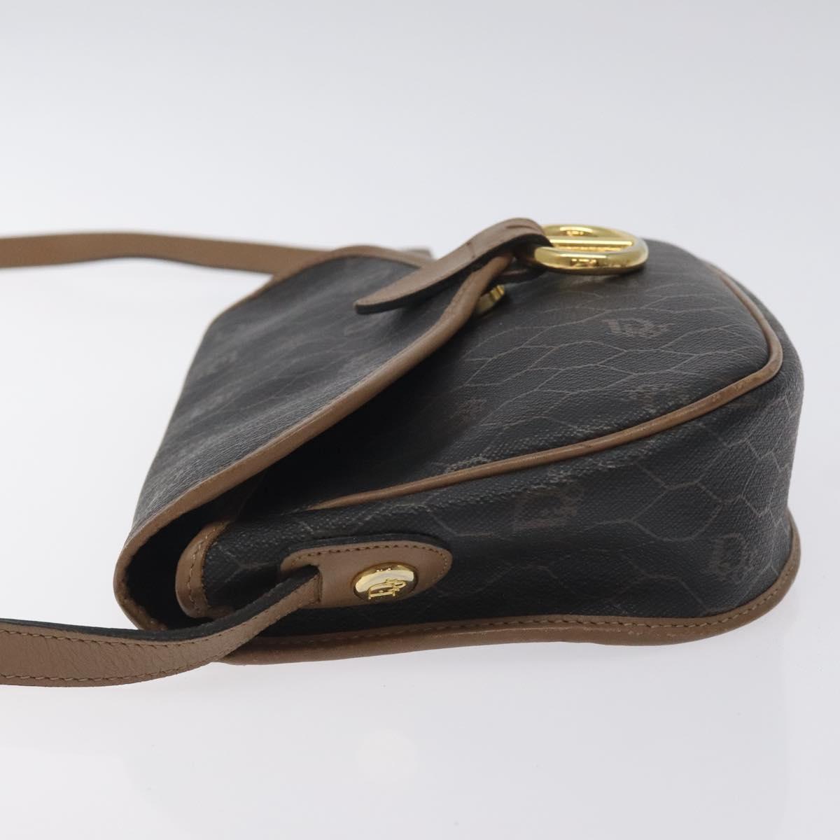 Christian Dior Honeycomb Canvas Shoulder Bag PVC Black Gold Auth 131127