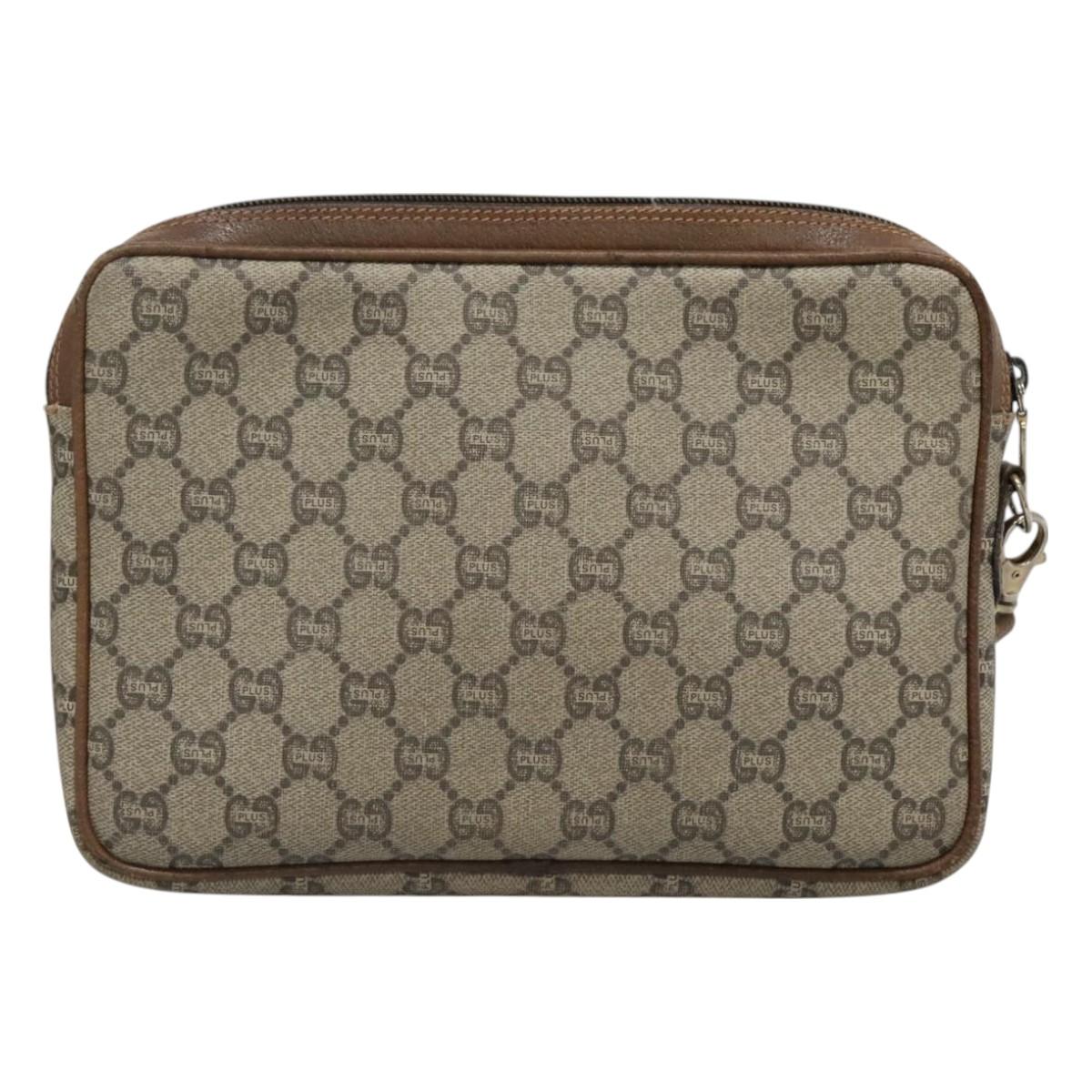 GUCCI GG Plus Supreme Clutch Bag PVC Beige Gold Auth 131128