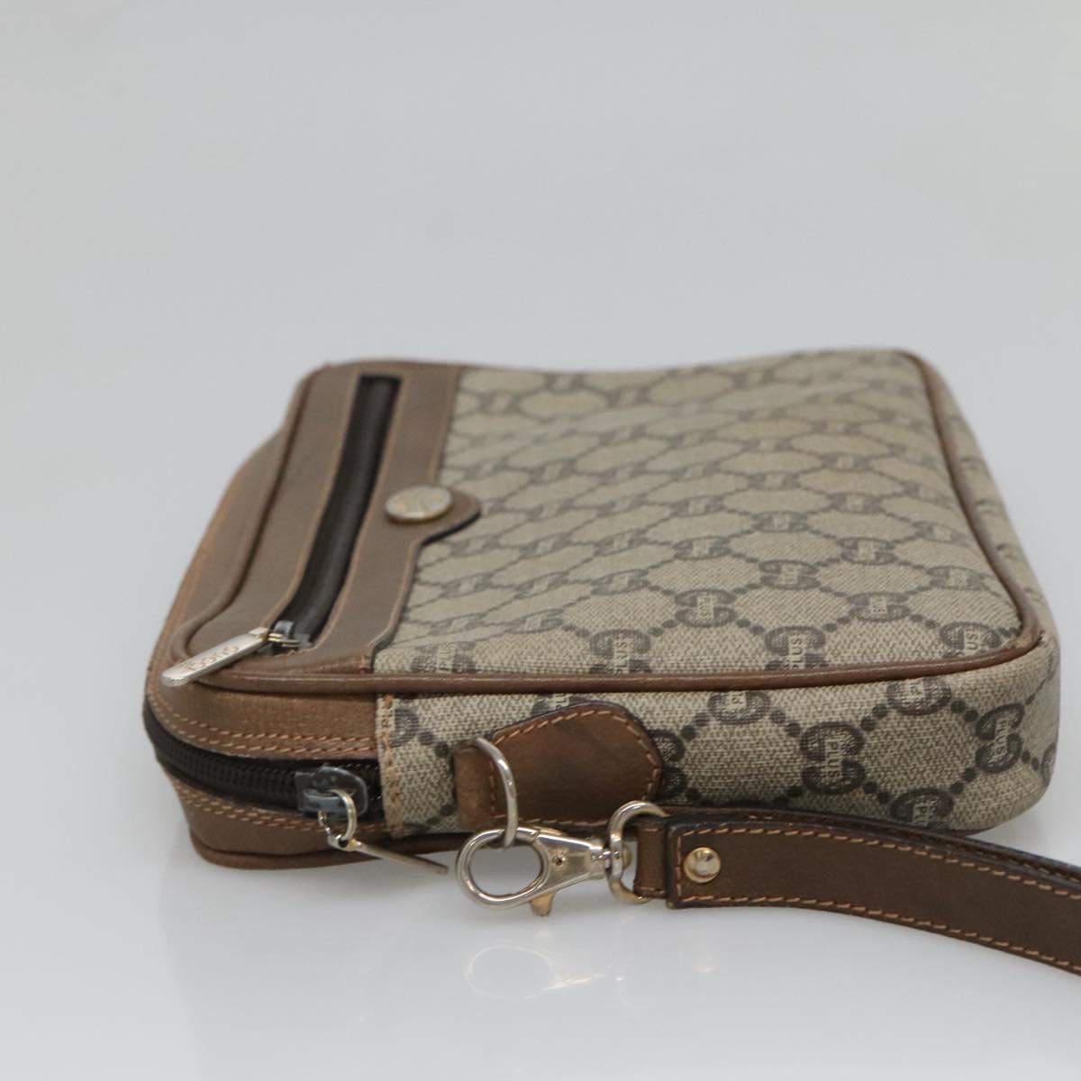 GUCCI GG Plus Supreme Clutch Bag PVC Beige Gold Auth 131128