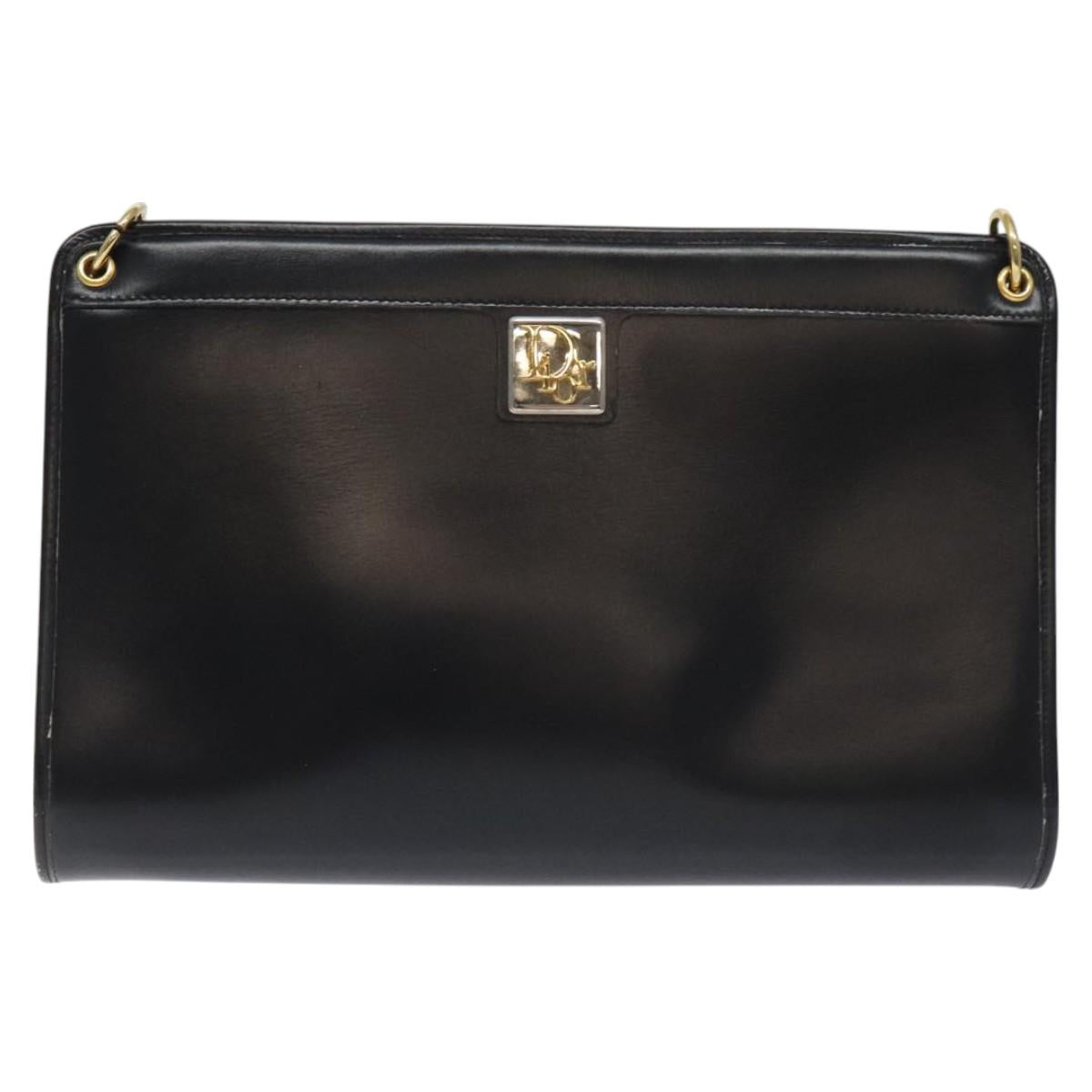 Christian Dior Shoulder Bag Leather Black Gold Auth 131135