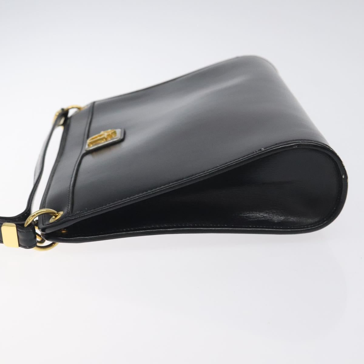 Christian Dior Shoulder Bag Leather Black Gold Auth 131135