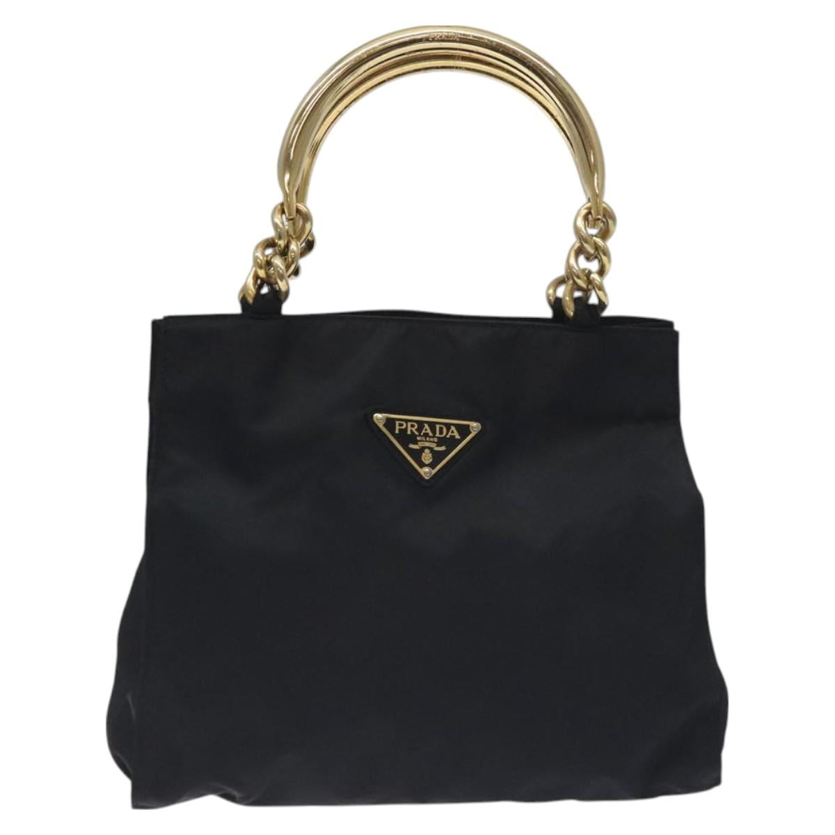 PRADA Tote Bag nylon metal Black Gold Auth 131136