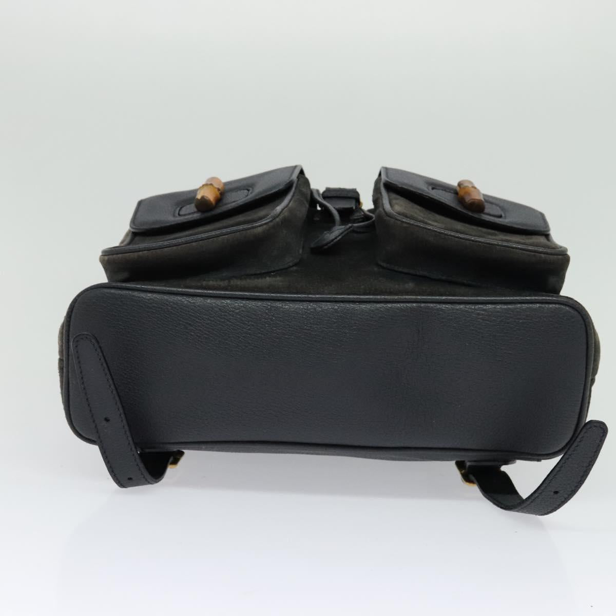 GUCCI Bamboo Backpack Suede Black Gold 003 2058 0016 Auth 131139