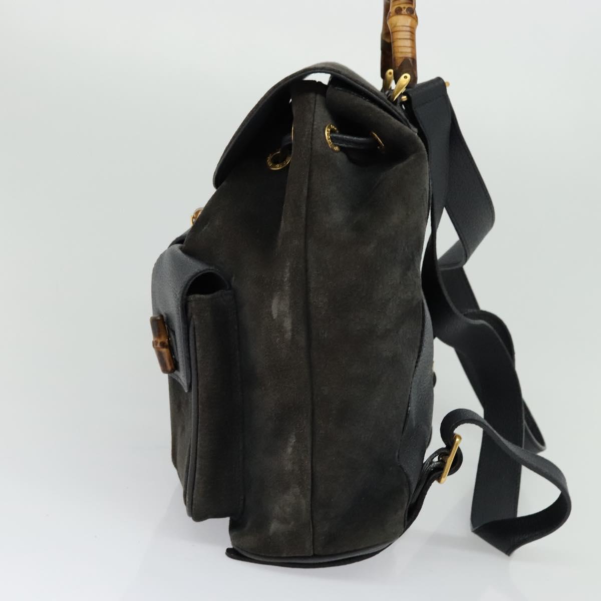 GUCCI Bamboo Backpack Suede Black Gold 003 2058 0016 Auth 131139