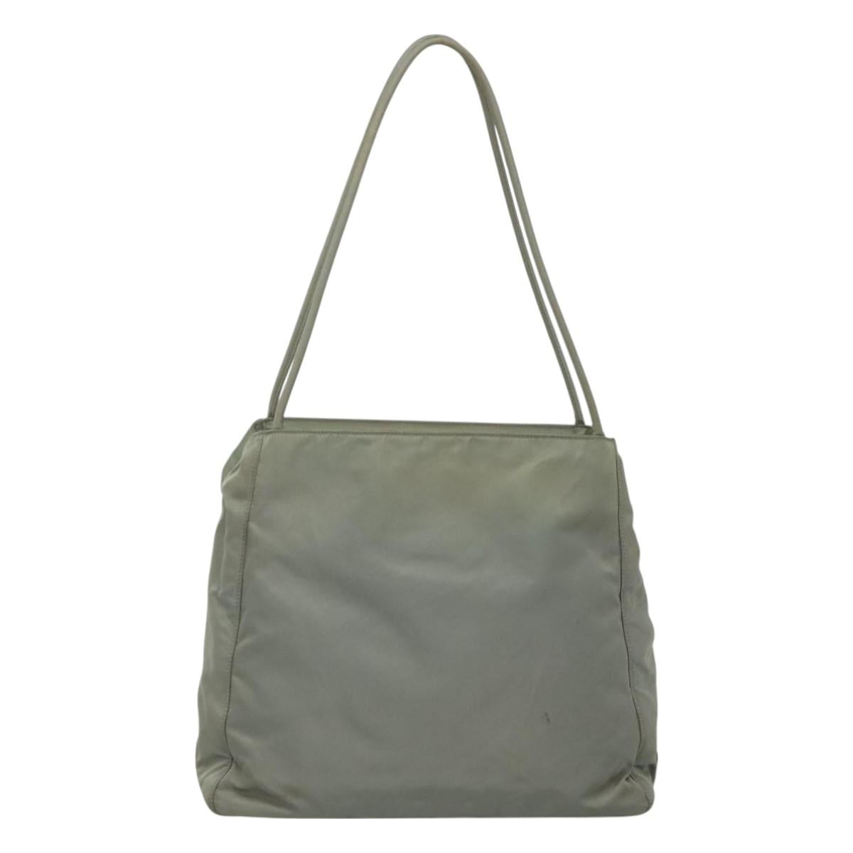 PRADA Tote Bag Nylon Khaki Silver Auth 131158