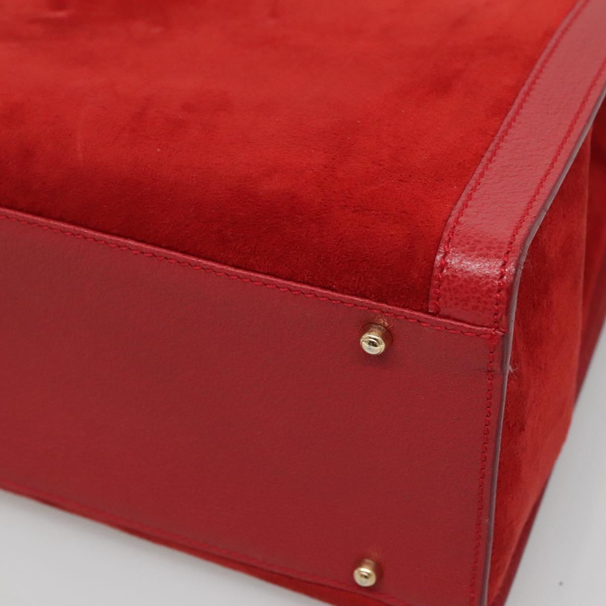 GUCCI Bamboo Hand Bag Suede Leather Red Gold 002 1186 0260 Auth 131161