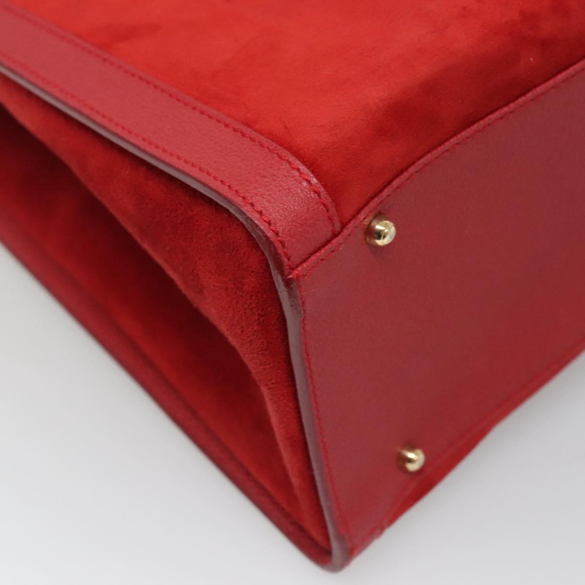 GUCCI Bamboo Hand Bag Suede Leather Red Gold 002 1186 0260 Auth 131161