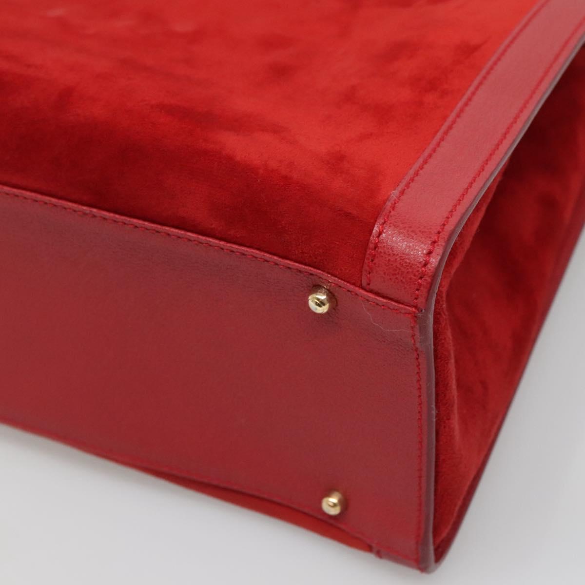 GUCCI Bamboo Hand Bag Suede Leather Red Gold 002 1186 0260 Auth 131161