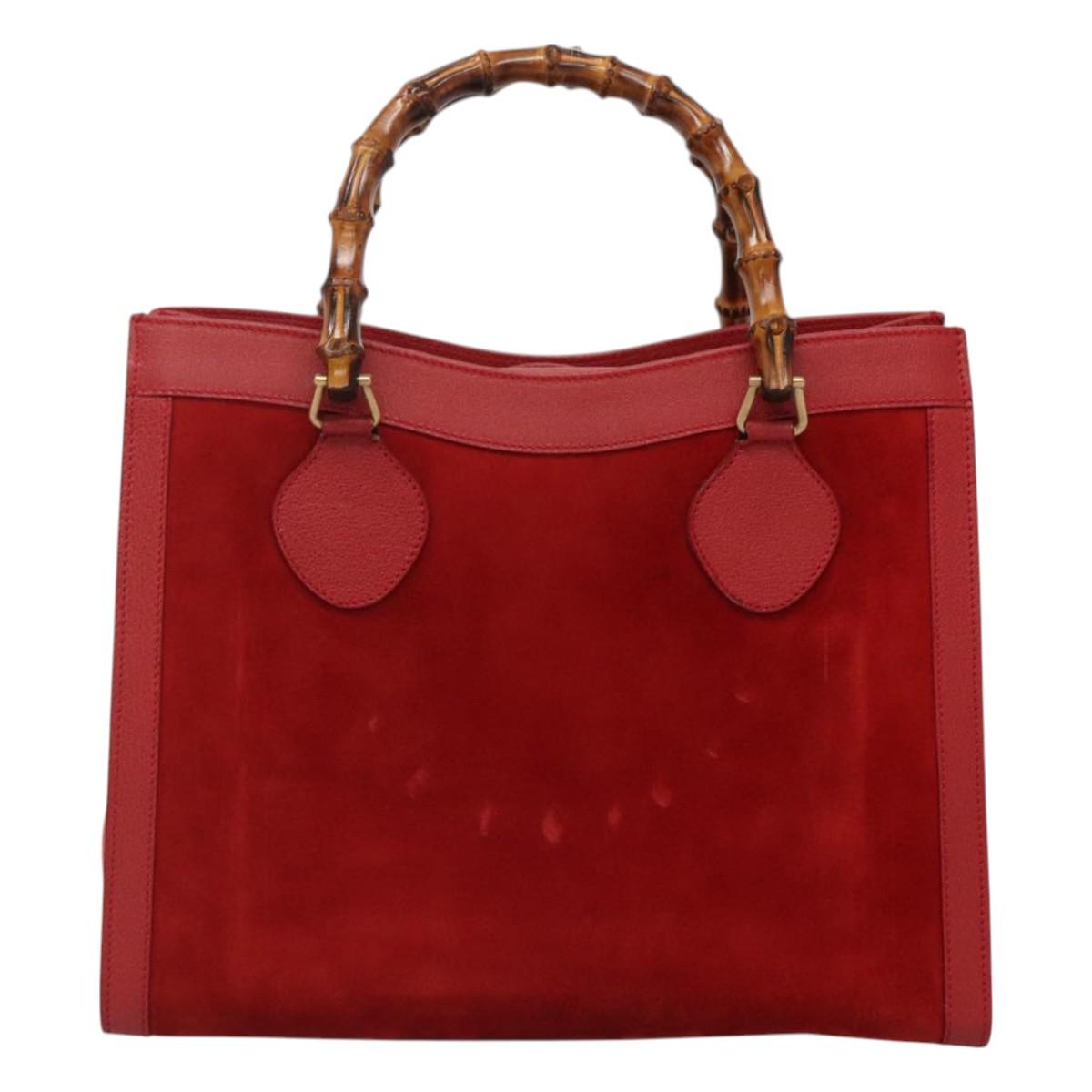 GUCCI Bamboo Hand Bag Suede Leather Red Gold 002 1186 0260 Auth 131161