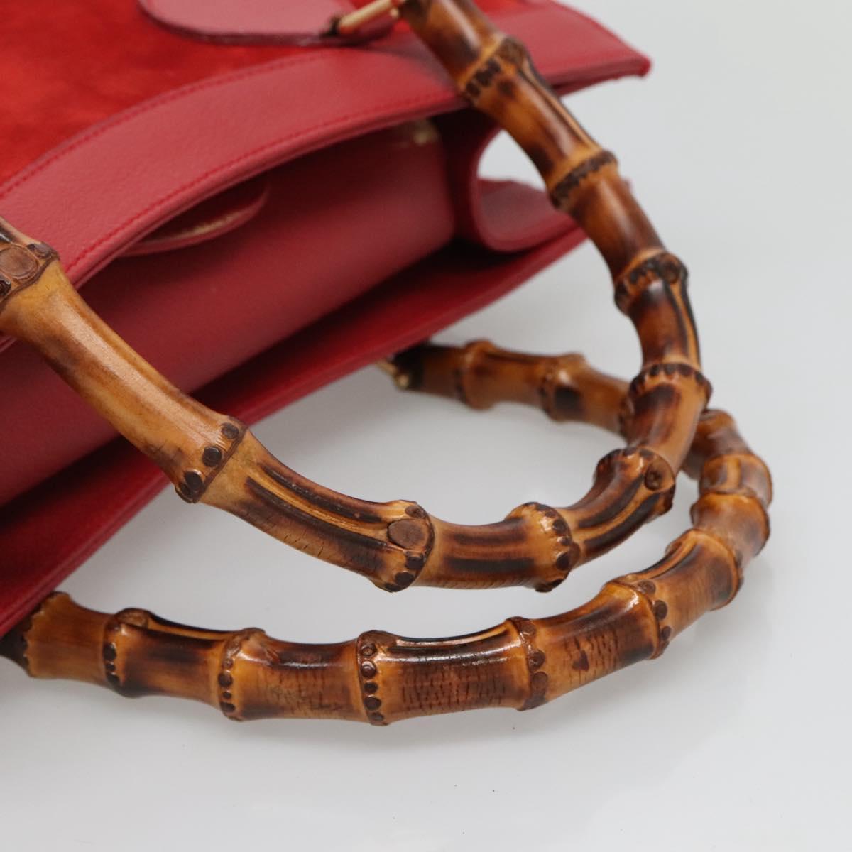 GUCCI Bamboo Hand Bag Suede Leather Red Gold 002 1186 0260 Auth 131161