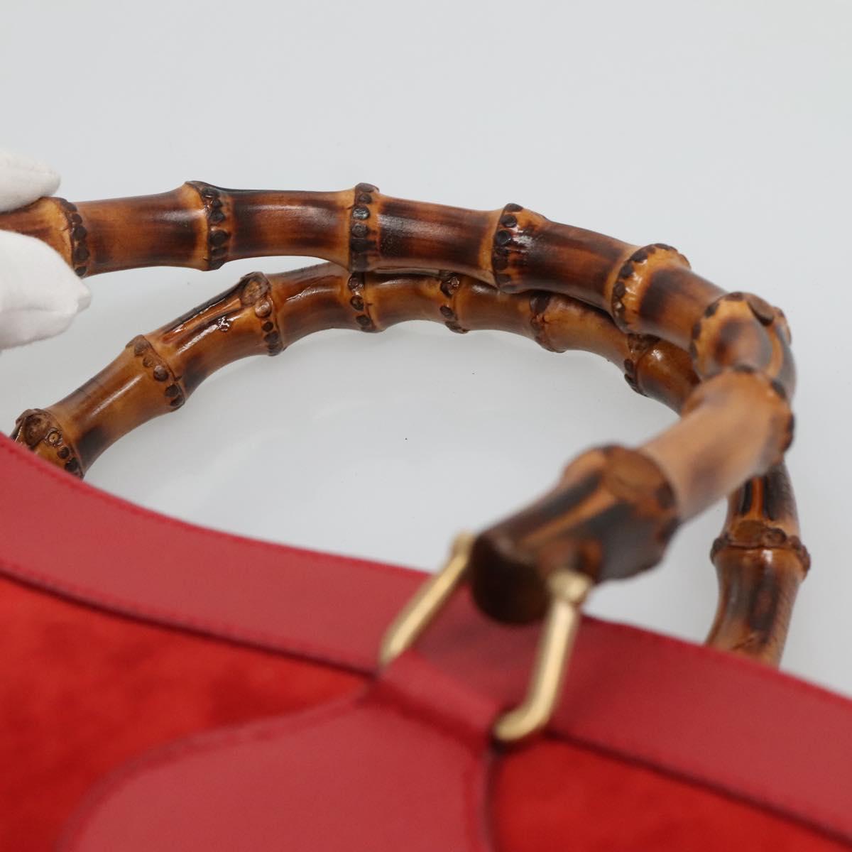 GUCCI Bamboo Hand Bag Suede Leather Red Gold 002 1186 0260 Auth 131161