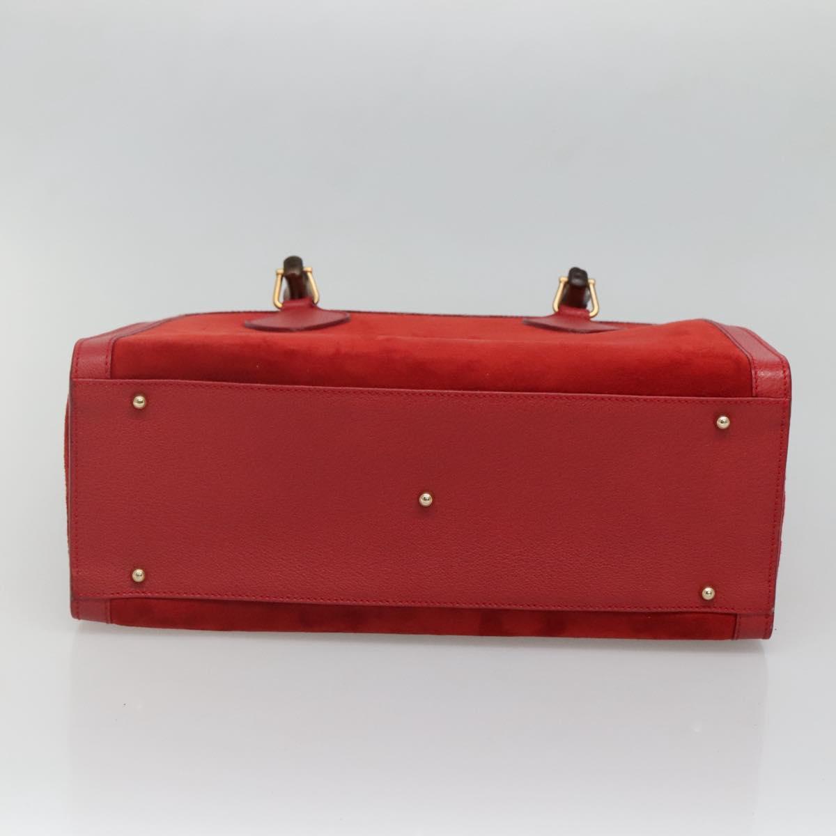 GUCCI Bamboo Hand Bag Suede Leather Red Gold 002 1186 0260 Auth 131161