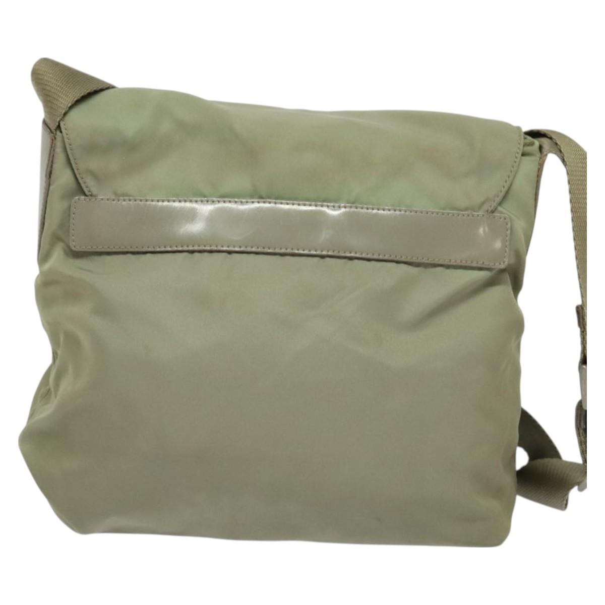 PRADA Shoulder Bag Nylon Khaki Silver Auth 131164