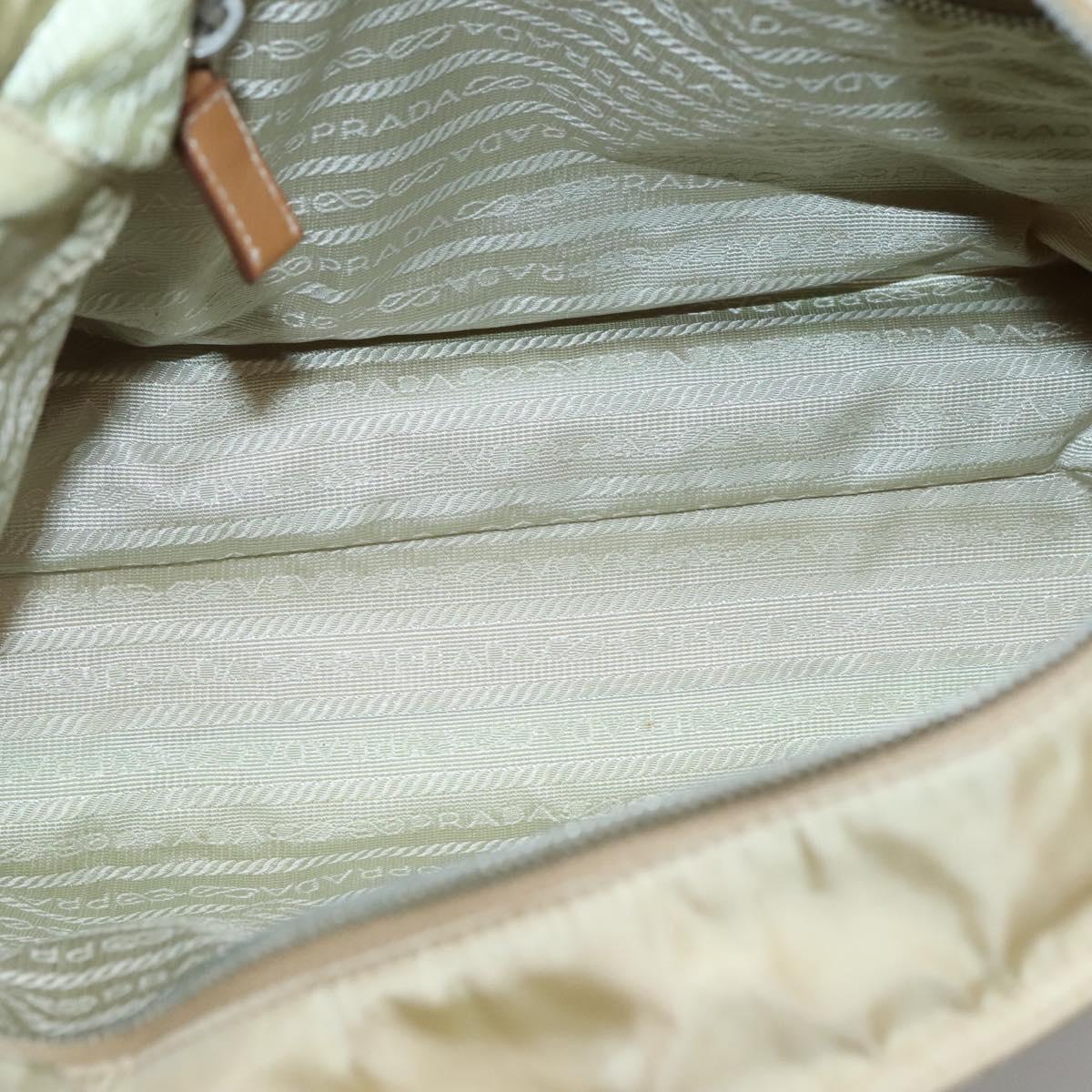 PRADA Tote Bag Nylon Beige Silver Auth 131176