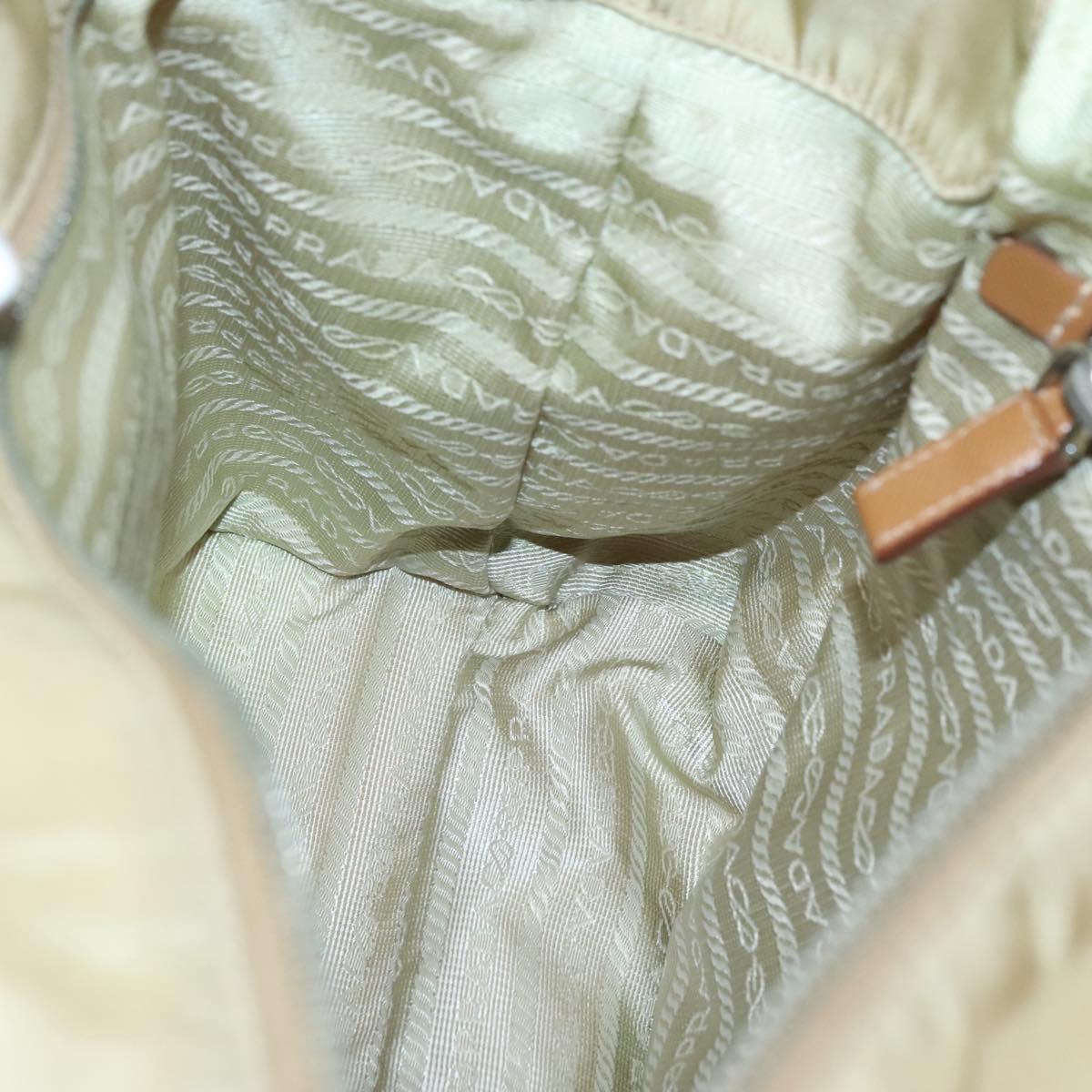 PRADA Tote Bag Nylon Beige Silver Auth 131176