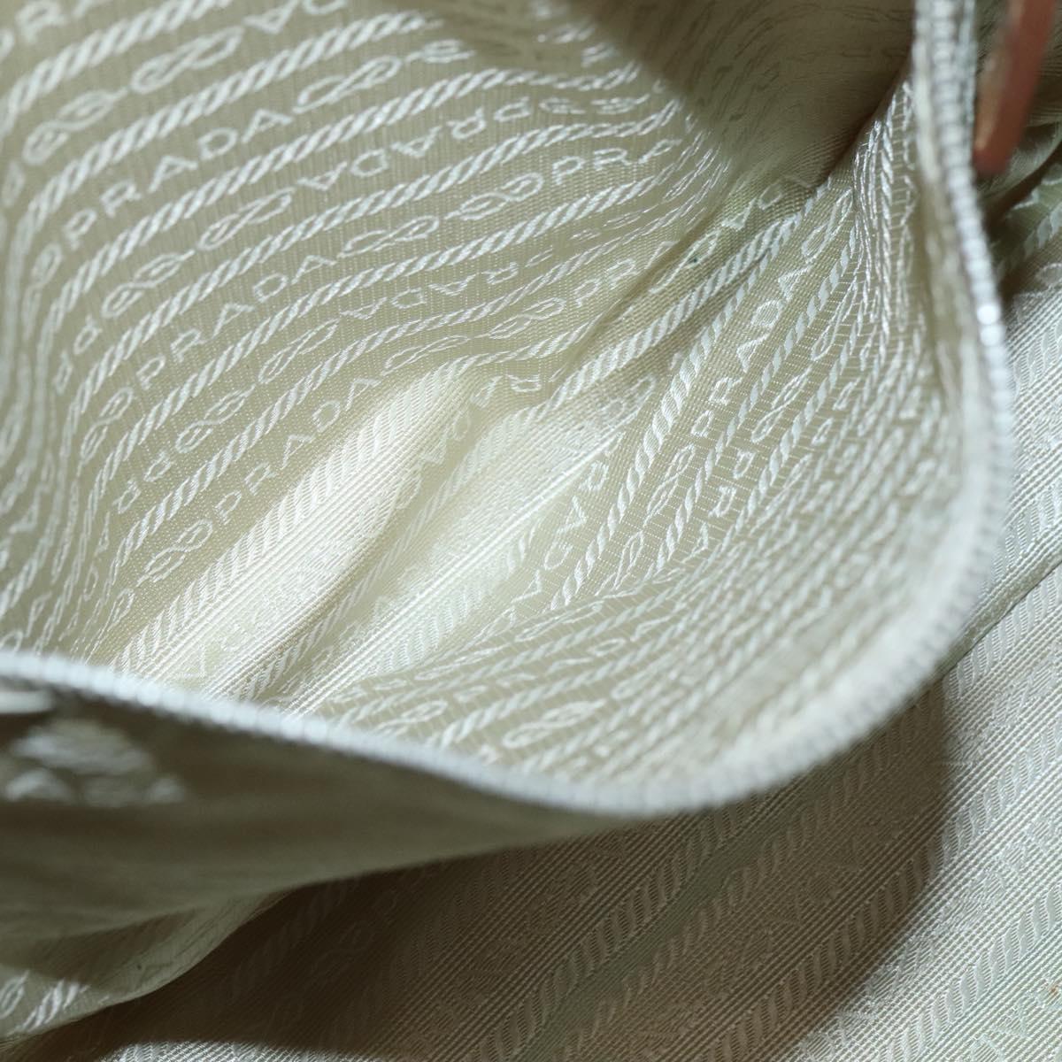 PRADA Tote Bag Nylon Beige Silver Auth 131176