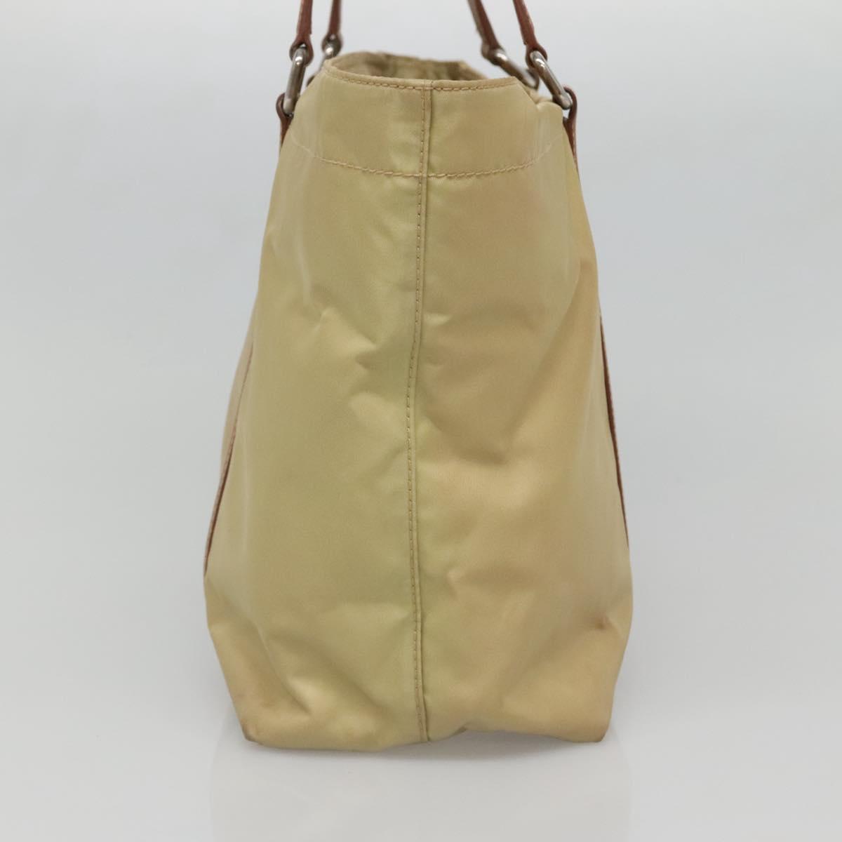 PRADA Tote Bag Nylon Beige Silver Auth 131176
