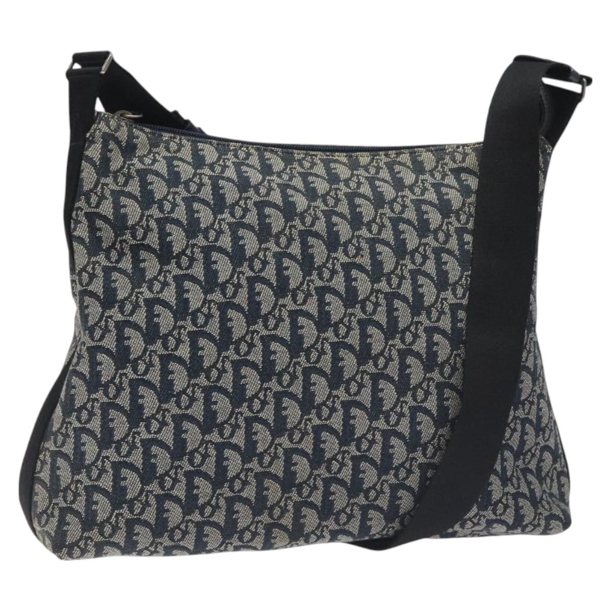 Christian Dior Trotter Canvas Shoulder Bag Navy Silver Auth 131179