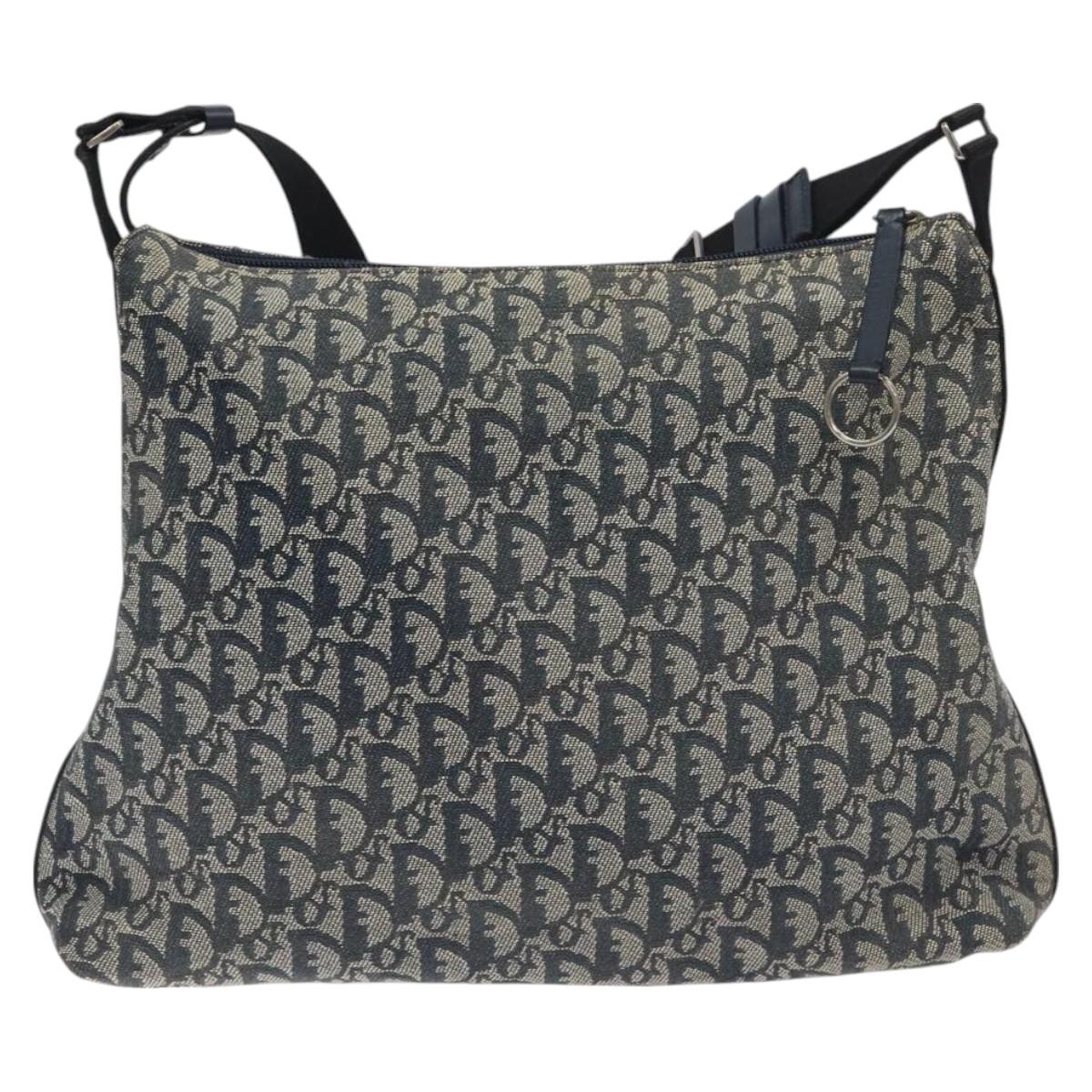 Christian Dior Trotter Canvas Shoulder Bag Navy Silver Auth 131179