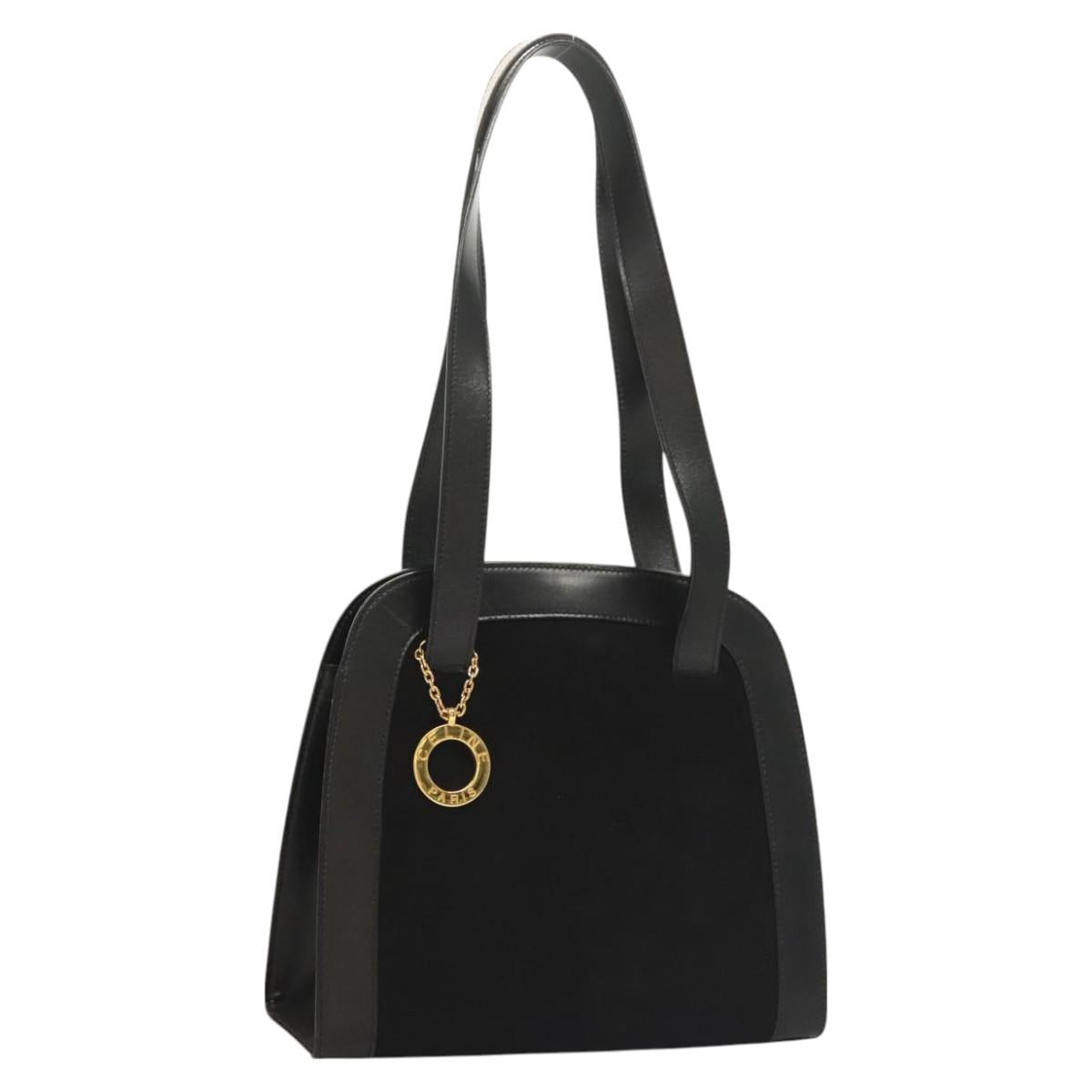 CELINE Shoulder Bag Suede Black Gold Auth 131184