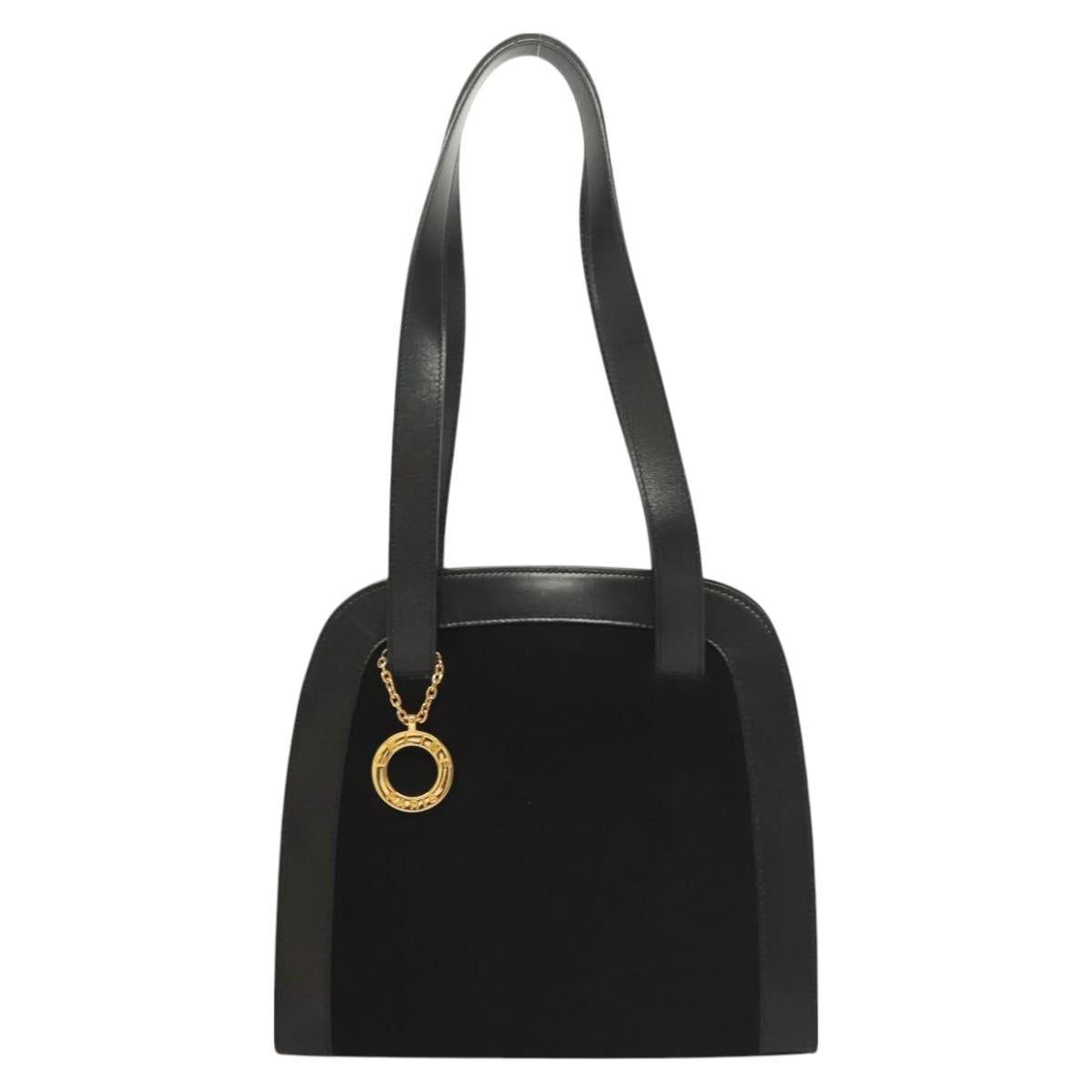 CELINE Shoulder Bag Suede Black Gold Auth 131184