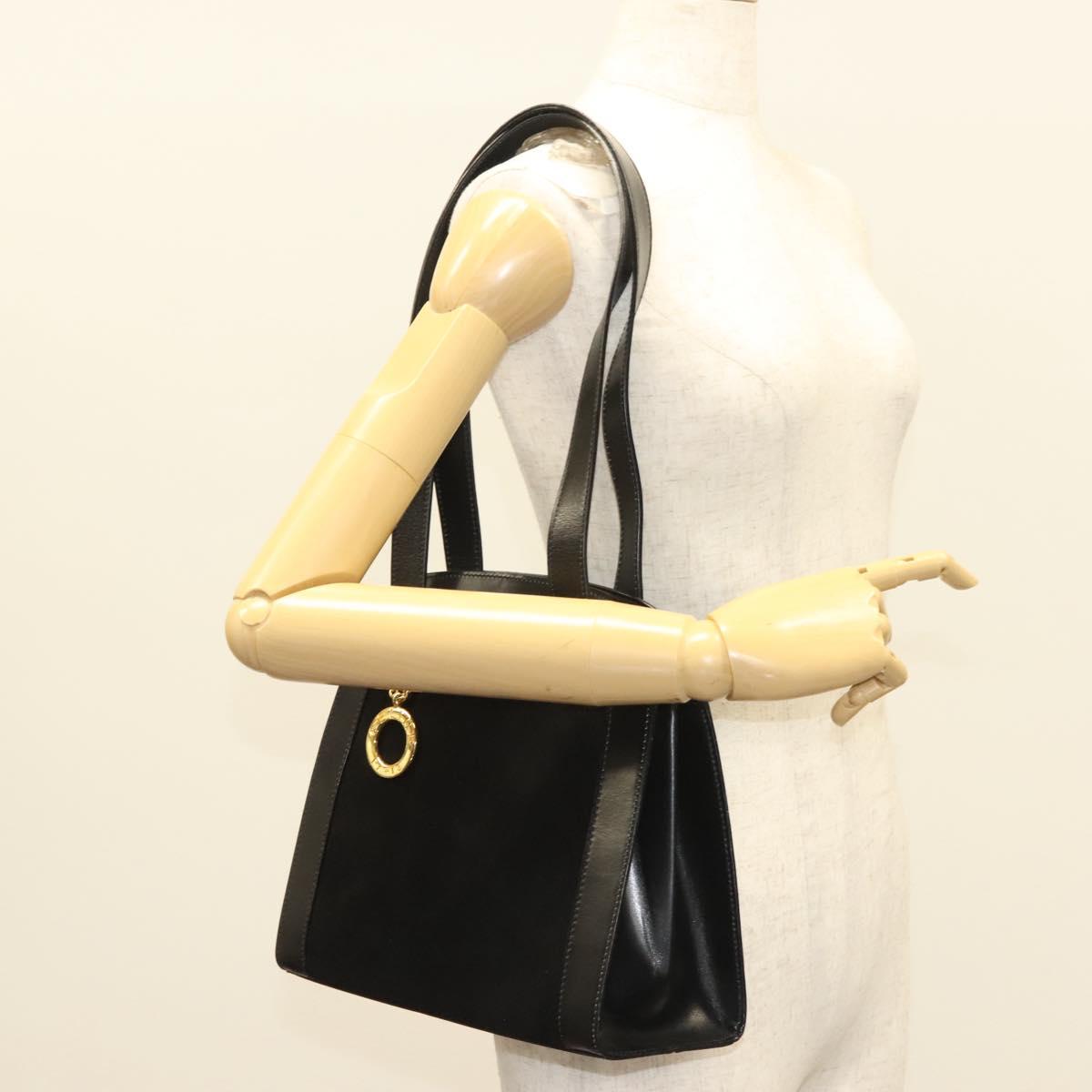 CELINE Shoulder Bag Suede Black Gold Auth 131184