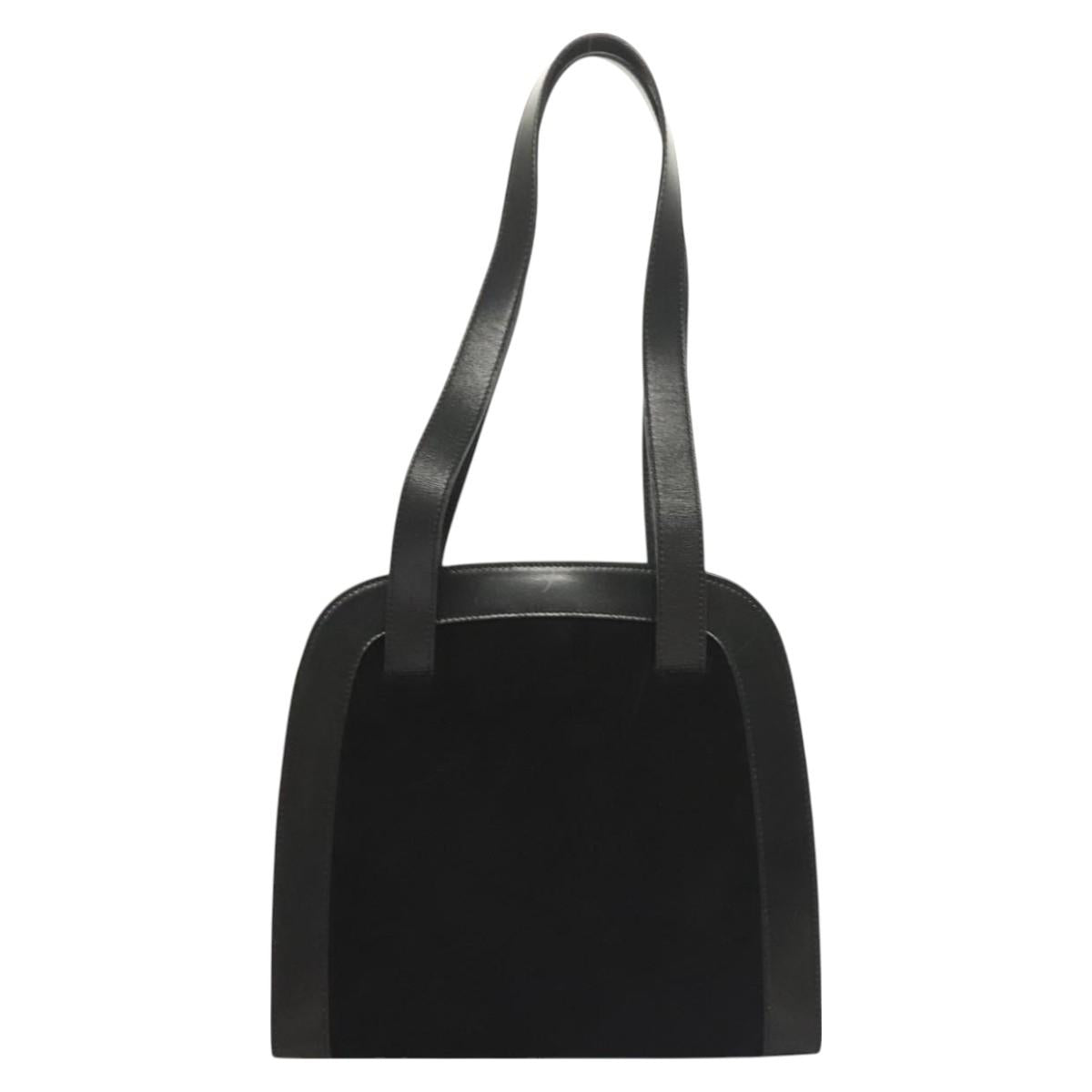 CELINE Shoulder Bag Suede Black Gold Auth 131184