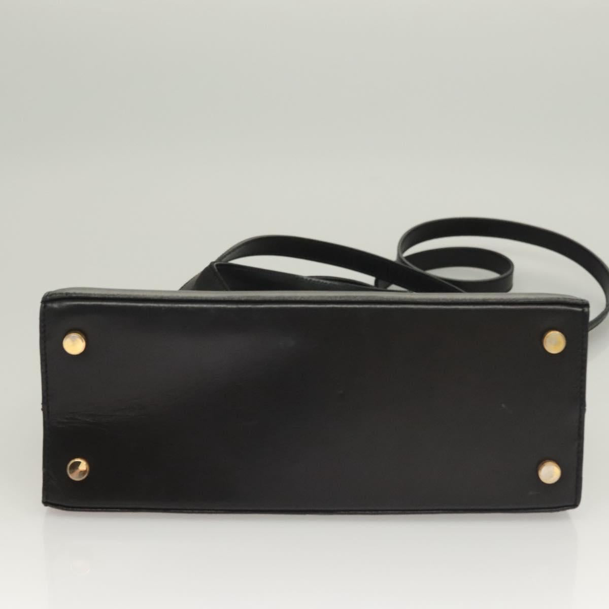 Salvatore Ferragamo Vala Hand Bag Leather 2way Black Gold Auth 131185