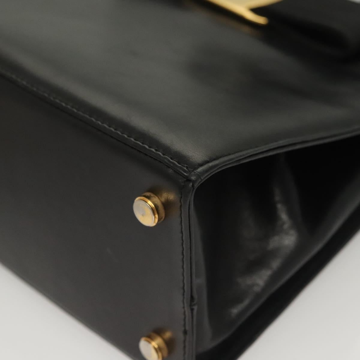 Salvatore Ferragamo Vala Hand Bag Leather 2way Black Gold Auth 131185