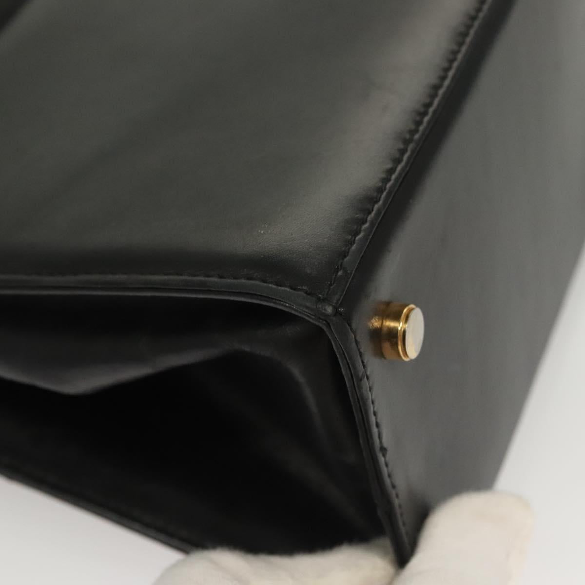 Salvatore Ferragamo Vala Hand Bag Leather 2way Black Gold Auth 131185