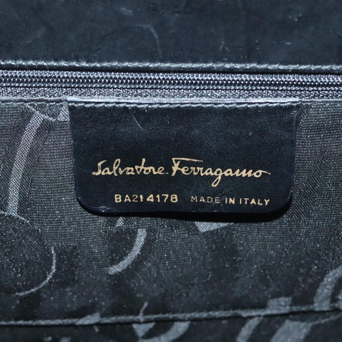 Salvatore Ferragamo Vala Hand Bag Leather 2way Black Gold Auth 131185