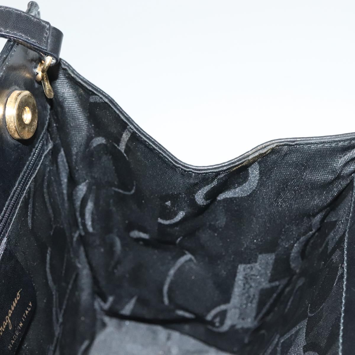 Salvatore Ferragamo Vala Hand Bag Leather 2way Black Gold Auth 131185