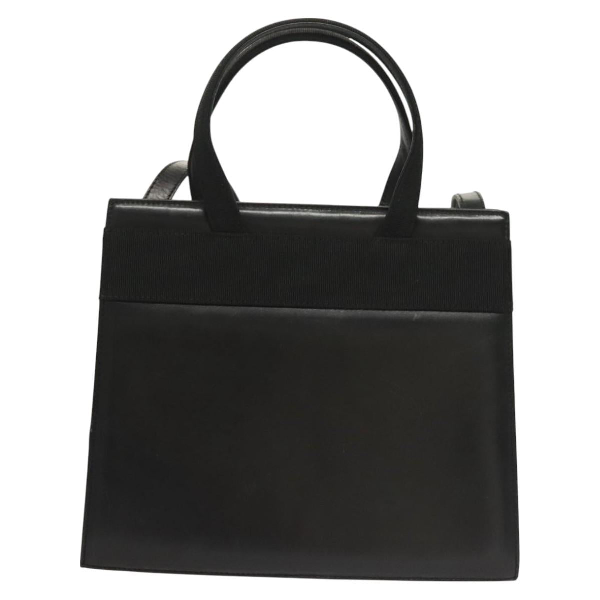 Salvatore Ferragamo Vala Hand Bag Leather 2way Black Gold Auth 131185