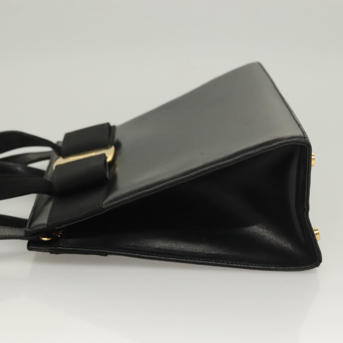 Salvatore Ferragamo Vala Hand Bag Leather 2way Black Gold Auth 131185