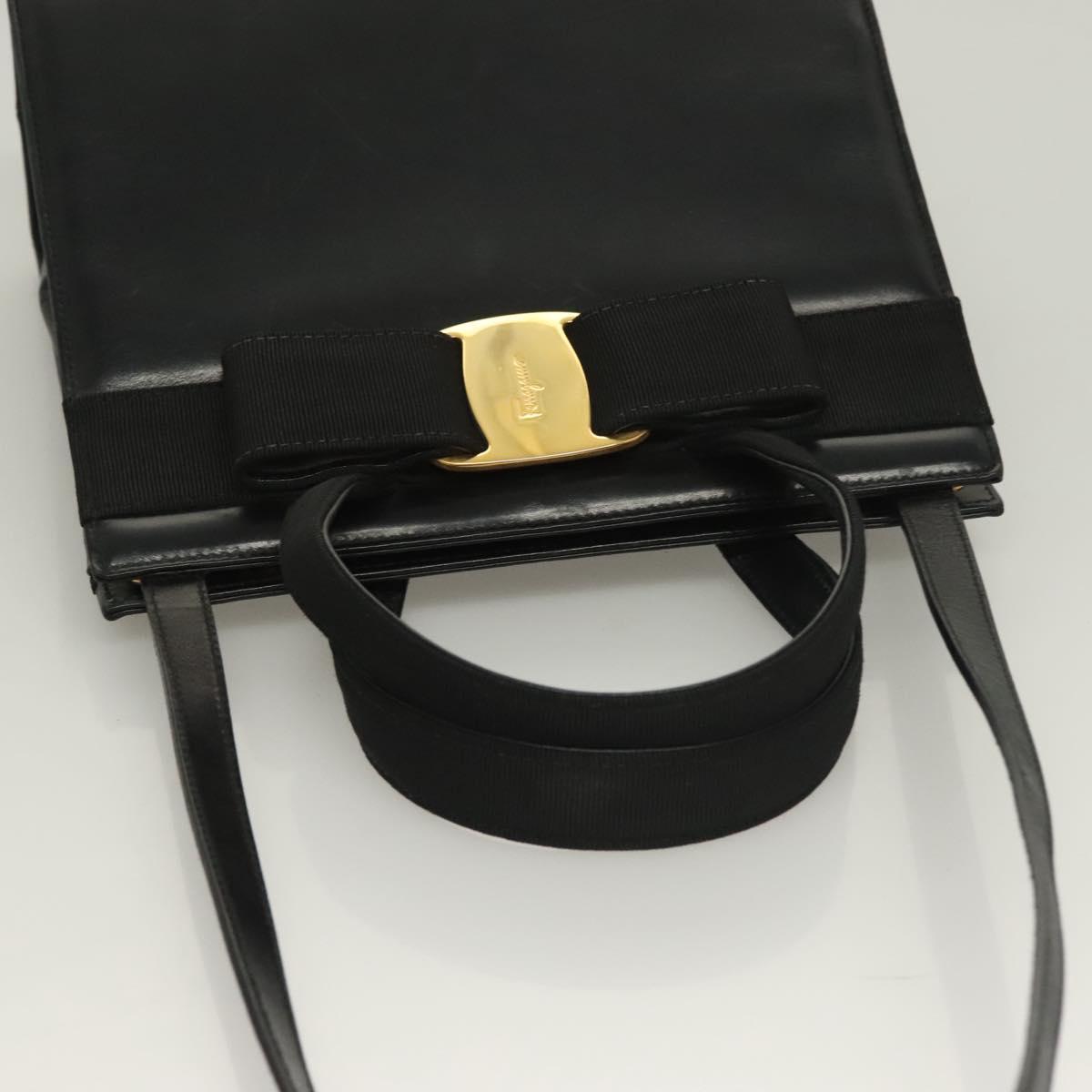 Salvatore Ferragamo Vala Hand Bag Leather 2way Black Gold Auth 131185