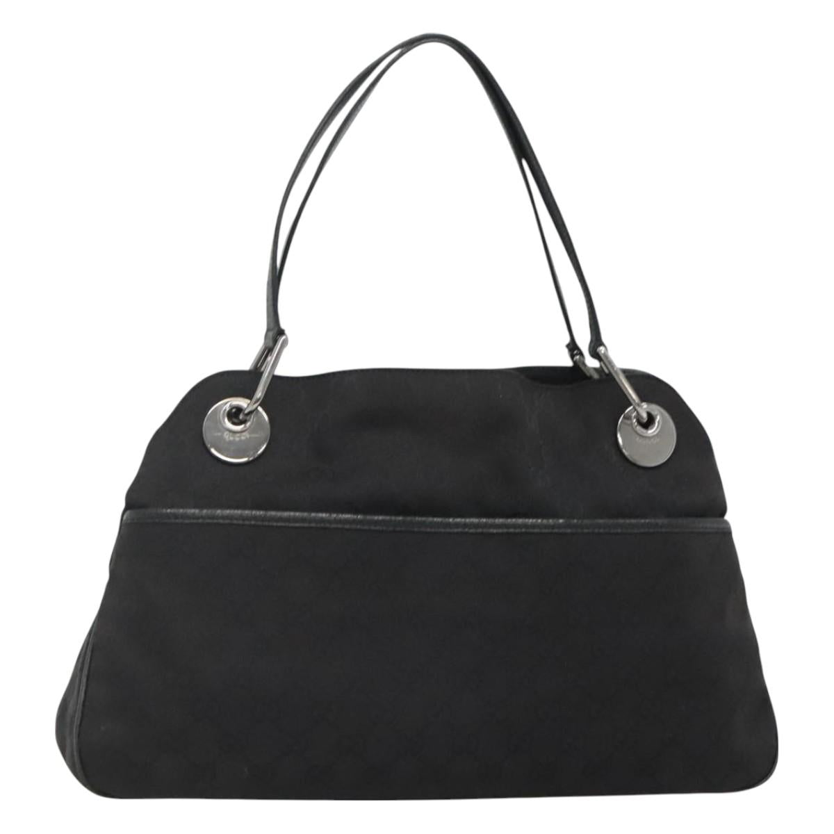 GUCCI GG Canvas Tote Bag Black Silver 121023 Auth 131188