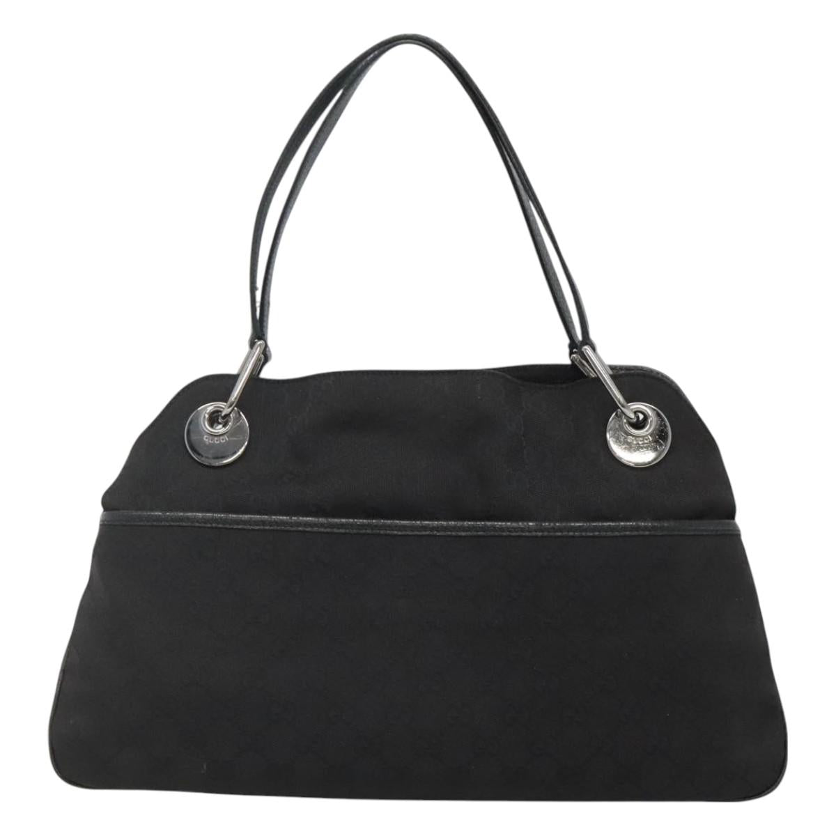 GUCCI GG Canvas Tote Bag Black Silver 121023 Auth 131188