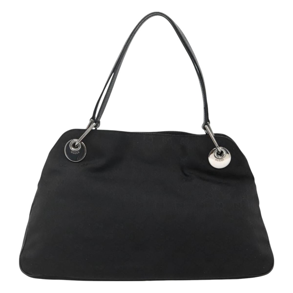 GUCCI GG Canvas Tote Bag Black Silver 121023 Auth 131188