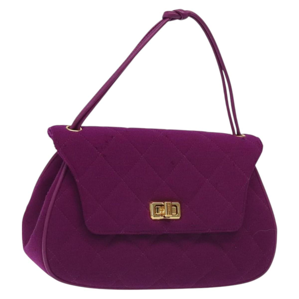 CHANEL Matelasse Hand Bag cotton Purple Gold CC Auth 131194